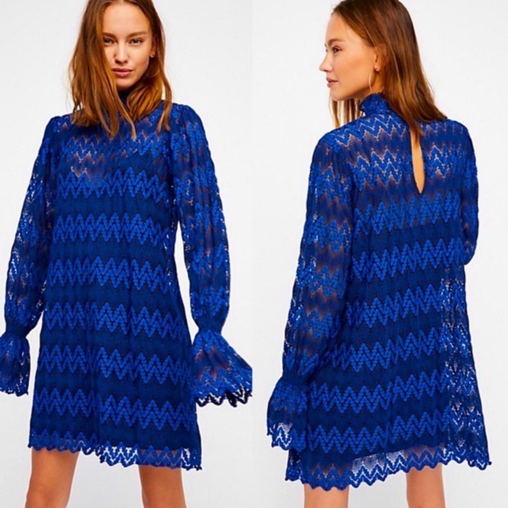 Free People Simone dress royal blue lace size large